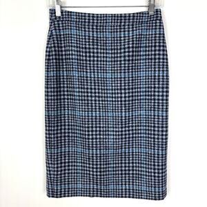 PURE Collection Houndstooth Plaid Pencil Skirt blue gray US 2 MOON British Wool
